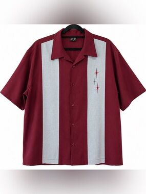 Steady Clothing 2X Atomic Bowling Shirt Burgundy Gray Retro Rockabilly USA Made